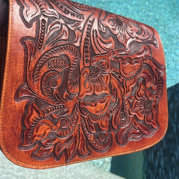 Rare💥Mauzari Sayulita Hand Tooled Leather Catalina Saddle Bag -Large - Picture 5 of 17